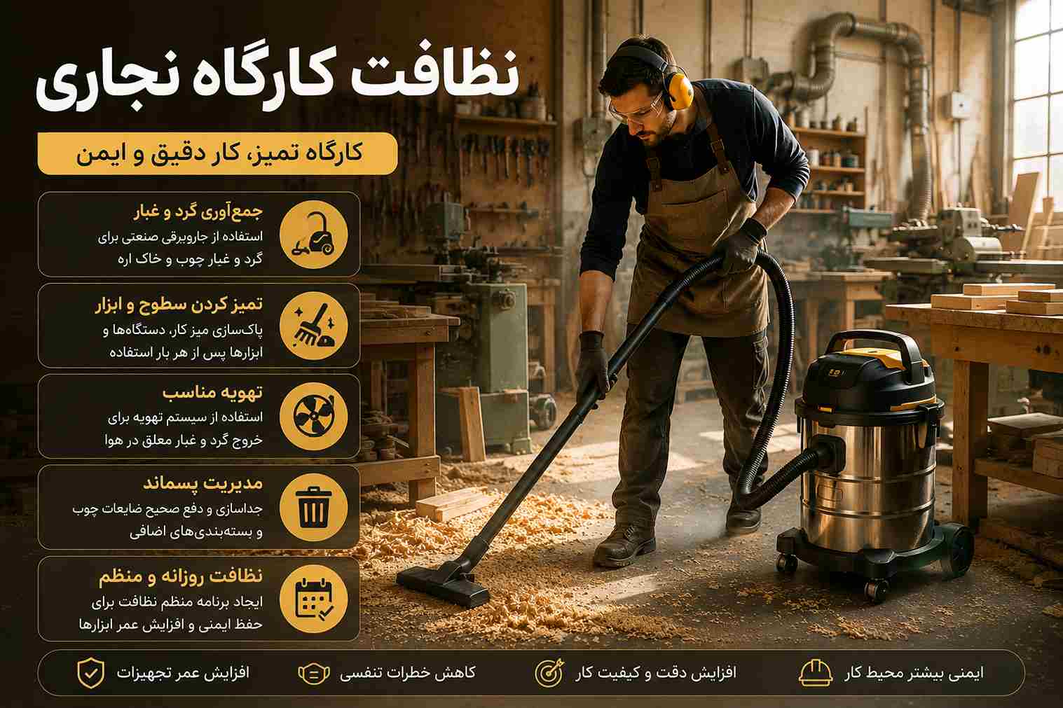 نظافت کارگاه نجاری چگونه انجام می‌شود؟